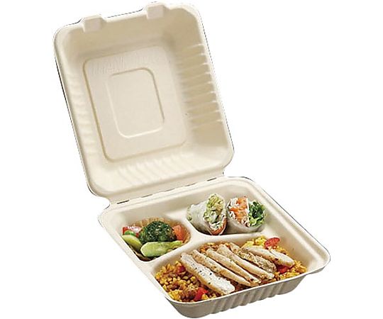 パックスタイル BBランチ200-220-3竹バガス容器50枚 1パック(50枚入) 605987