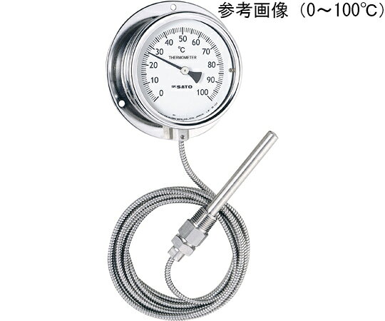 ●透明板を割れにくいアクリル仕様に変更した製品となります。●離れた場所の温度を測定する液体封入式の堅牢な工業用温度計です。●感温部内の液体の膨張・収縮により温度を表示します。●電源不要です●露出部分は全てステンレス（SUS304）製で、耐腐食性に優れています。●測定範囲：-50〜50℃●最小目盛：2℃●ケース外径：φ110mm●リード線長さ：3m●取り付けネジ：R（PT）1/2●温感部サイズ：φ12×100mm●材質：透明板/アクリル、　ケース、感温部、ネジ、リード/SUS304●防水性：JIS　C　0920　IPX1　に準拠●重量：1.3kg●※温度範囲、感温部太さ・長さ、取付ネジ規格、リード線長さ変更の特注対応が可能です。●※ご発注の際は、ご使用になられる温度に対し余裕をもった範囲をご指定ください。（例：100℃以上をご使用の場合は0〜150℃を指定。）●※被測温物が高圧（5kg/cm以上）、または腐食性のある場合は必ず保護管（オプション）をご使用ください。●※振動、雨や蒸気が当たる場所ではご使用できません（耐震、防水タイプの製作可能です）。●入数：1箱（1台）