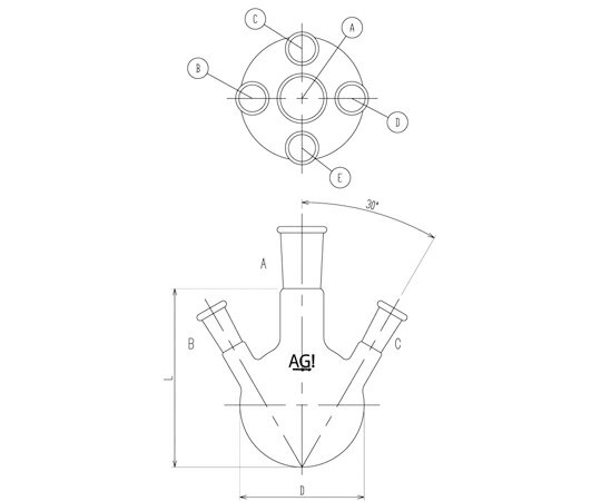 旭製作所 五ツ口フラスコ　2,000mL　29/42・19/38 1個 3114-2-5L3L