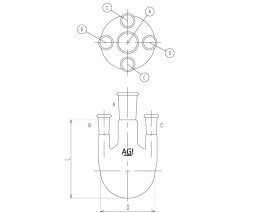 旭製作所 五ツ口フラスコ　側管垂直タイプ　2,000mL　29/42・19/38 1個 3122-2-5L3L