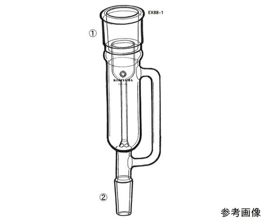 ●※価格は抽出ロートを含んでおります。●※容量は溶媒フラスコの容量でカッコ内の数字は仕込試料のカサです。●常時浸漬しながらおこなう固体よりの抽出に用います。●わきにある細管より、溶媒がオーバーフローし、フラスコへもどります。●ジョイントサイズ：TS34/45●ジョイントサイズ：TS19/38●容量：200mL（70cm3）●附属抽出ロート：EX88-1-21