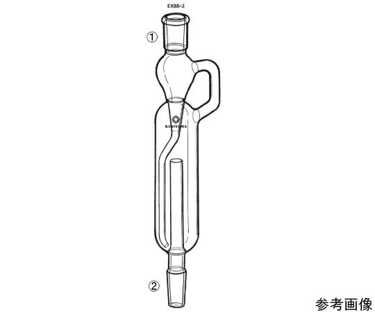 ●※容積mLは試料の仕込量です。●古谷氏の考案になる非常に効率の高い抽出器で、その用途の一例として、ネズミの尿よりエーテルでの抽出があります。●中央に下から突き出た管があり、その上端開口部より約15mm下まで試料を満たし、以後一般の抽出と同様の操作をおこないます。●温浸により抽出がおこなわれますので回収効率はすぐれております。●ジョイントサイズ：TS19/38●ジョイントサイズ：TS19/38●容量：100mL