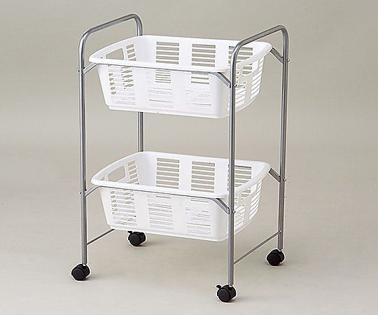 脱衣カゴワゴン・ラック2段式　ホワイト　キャスター有り