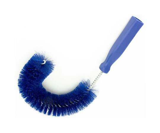 ●配管の外周を清掃するためのブラシです。●ハンドル(別売)を取り付ければ、高いところにあるパイプも容易に清掃することができます。●5色のカラーコードのある製品です。工程やゾーンごとの色分けによる衛生管理が可能です。●O型のタイプ(品番：41390)もご用意しています。●毛の根元を耐食性の金属製金具で固定しているので毛が抜けにくくなっています。■仕様●色：ブルー●長さ360mm●毛：ソフトポリエステル
