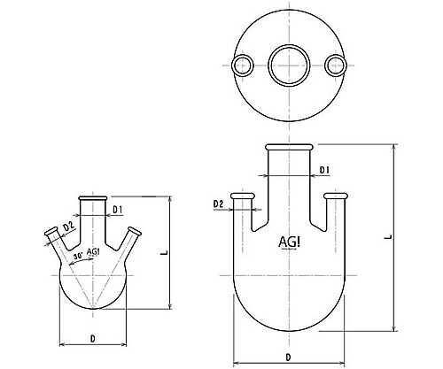 旭製作所 リム付三ツ口丸底フラスコ　100mL 3316-100 1個