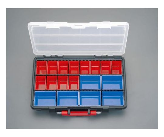 エスコ 447x293x85mmパーツケース(トレー付) レッド(12個) ブルー(6個) EA508MD-44 1セット