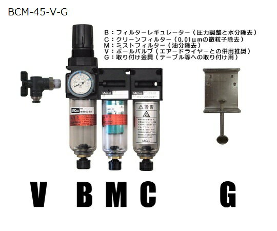 アイ・エイ・シー クリーンシステム（レギュレーター、フィルター2種）ボールバルブ、取付金具付き 1セット BCM-45-V-G