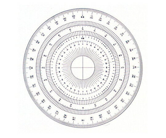 ●分度器の定番品です。●角度計測。●対衝撃性アクリルを使用、ホットスタンプ2色印刷で、NC彫刻機で切削しております。●タイプ：全円・15cm●厚さ：1.0mm●材質1：アクリル樹脂