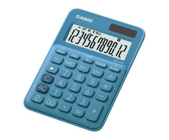 ●税計算…消費税の税込・税抜計算が行えます。税率も自由に設定でき、税金額も表示します。●時間計算…時間の四則計算、メモリー計算、パーセント計算が出来ます。『勤務時間計算』『時給計算』等に便利です。●ツーウェイパワー…従来の太陽電池付き電卓と異なり、計算途中で光がさえぎられても、内蔵電池によって計算内容を保護します。●計算状態表示…四則演算の計算やメモリー機能の使用状況を表示で確認できます。●桁下げ（シフト）…入力ミスの修正に便利。最小桁の数値を一桁づつ消せます。●+／‐（サインチェンジ）…正の数（+）を負の数（-）に、又その逆に切り替えるときに使います。●キーロールオーバー機能（早打ち機能）…次のキーを入力する際、前のキーを離す途中から押しはじめても入力できます。●ツーゼロキー…大きな桁の計算がスピーディーにできます。●特大表示…表示が見やすく傾斜しています。■仕様●桁数：12桁●電源：太陽電池+LR1130×1個●サイズ：105（W）×149.5（D）×22.8（H）mm●重量：110g●電池寿命：約3年●カラー：レイクブルー●マルチ％●四則定数計算●概数計算●3桁位取り表示●オートパワーオフ●早打ち対応