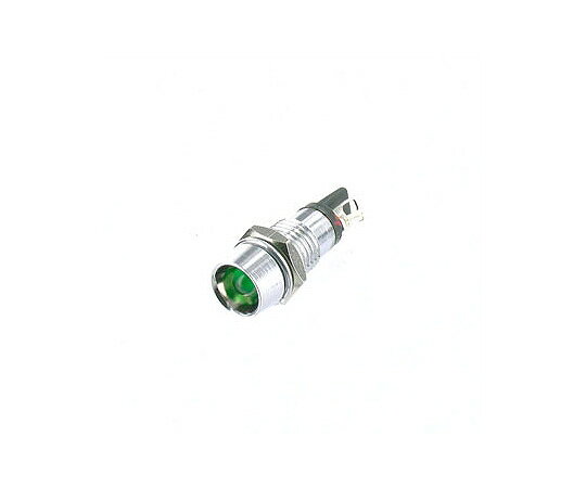 ■仕様●形状：六角ナット形●耐電圧：AC1500V（1分間）●絶縁抵抗：DC500V（100MΩ以上）●本体材質：真鍮スズコバルト●パネル取付方式：ナット締め●端子金具：LEDリード線●本体色：シルバー●素子色：-●発光色：緑●定格：DC2.0V-20mA●内蔵抵抗：-