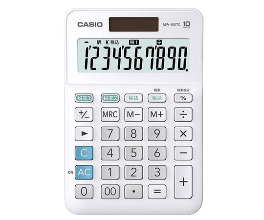 ●2つの税率計算を可能にする「W税率」機能を搭載。■仕様●ミニジャストタイプ●10桁●エコマーク商品●W税率設定●税計算●電源種類：TWO　WAY　POWER（CR2032）●電池寿命：約7年●サイズ（奥行×幅×高さ）：148.5×101×27.6mm●質量：110g●色：ホワイト