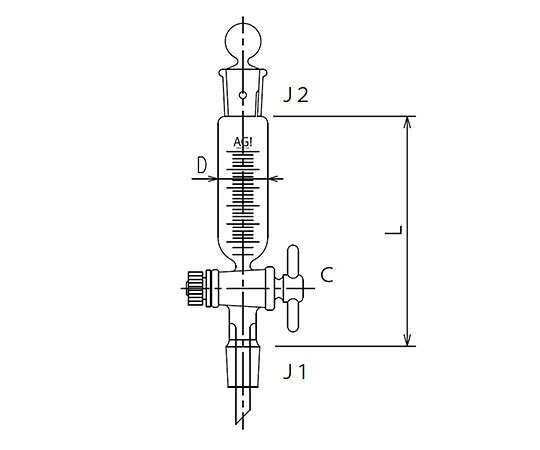 旭製作所 セミ・ミクロ　円筒形摺付滴下ロート　PTFEコック　15mL 1個 3738-15-1M