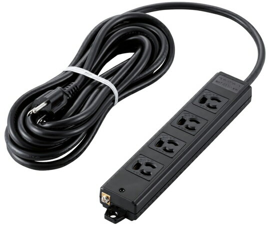 エレコム タップ　工事用　抜け止め　3P　4個口　マグネット付き　5m　ブラック 1個 T-WRM3450LGB/RS