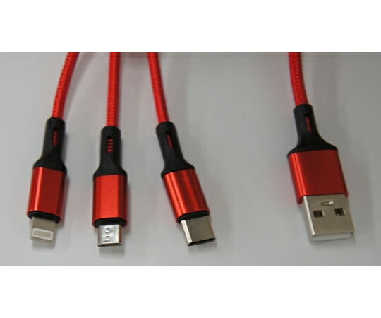 ビットストロング スマートフォン用USBケーブル Type-A（2.0）3in1 Micro USB Type-B+USB Type-C+Lightning 1m 赤 1本 BS-USBSG1-BCL