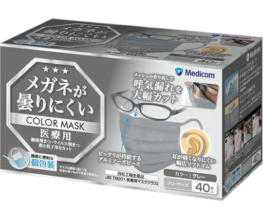 ARメディコム・インク・アジアリミテッド メガネが曇りにくいカラーマスク グレー 40枚入 1箱 40枚入 JMK200698