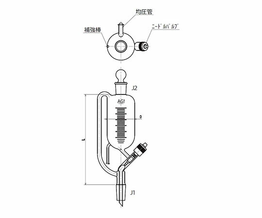 旭製作所 平衡形滴下ロート ニードルバルブ 30mL 1個 3750-30-3L