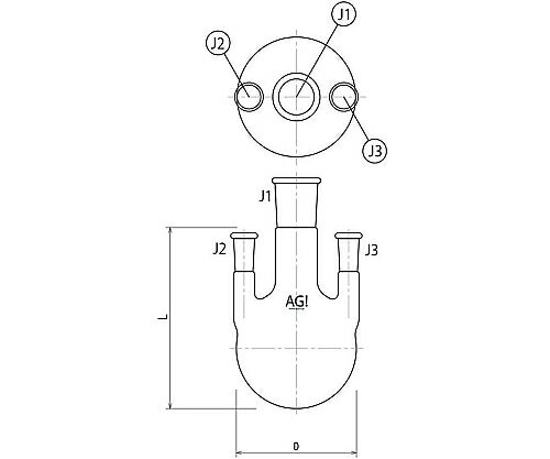 旭製作所 三ツ口フラスコ 側管垂直タイプ 300mL 24/40・19/38 1個 3118-300-4L3L