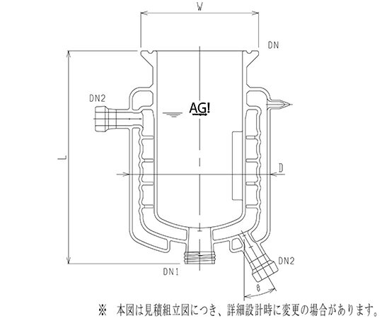 旭製作所 媒体バッフル付三重管式反応容器 メッキ・撹拌バッフル付 1個 3972-6000-M-AP