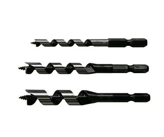 ●ショートビットのお得な3本セットです。●一般木材6・9・12mm穴あけ用ドリル。●ネジの力で穴あけ作業が楽に行えます。●浅い貫通穴向きです。●先ネジタイプなので押さえつけなくても回転力によってネジが材料に引き込まれていきます。●インパクトドライバ・電気ドリルでご使用いただけます。●浅穴を高速で正確に穴あけできます。●軸：6.35mm六角軸●先ネジタイプ●研磨可能●3本組●材質1：軸：普通鋼●材質2：刃：普通鋼●注意事項1：※高速回転(3000回転/分以上)の電動工具では使用しないで下さい。