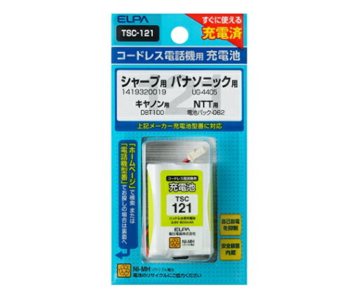ELPA 電話機用充電池 3.6V 600mAh 1個 TSC-121 ELPA 電話機用充電池 3.6V 600mAh 1個 TSC-121