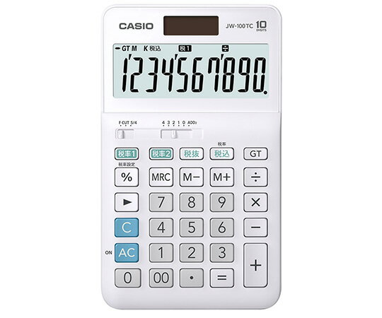 ●2つの税率計算を可能にする「W税率」機能を搭載。●ジャストタイプ●10桁●エコマーク商品●W税率設定●税計算●電源種類：TWO　WAY　POWER（CR2032）●電池寿命：約7年●サイズ（奥行×幅×高さ）：161.5×108×23mm●質量：145g