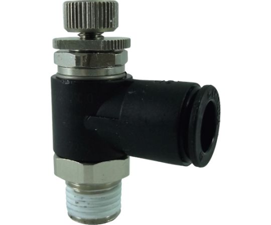 千代田通商 ファイブスピードコントローラα　メーターアウト10mm・R1/4 F10R-02SC-O 1個●ニードル弁の回転数が多いので、滑らかな速度制御が可能。●難燃性PBT樹脂を標準採用し、溶接環境での事故を防止。●軽量化・低コストを実...