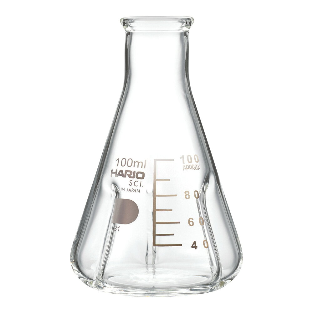 バッフル付き三角フラスコ 100mL BSF-100-SCI HARIO■特徴■●バッフル（邪魔板）により、効率よく撹拌を行うことができます。●★口部は、耐久性のある肉厚加工が施されています。●★HARIO三角フラスコを直接バッフル加工を行うため三角フラスコと同じ形状です。●★50mLから5Lまでと多様なラインナップをご用意。■仕様■●容量（mL）：100●ゴム栓No.：6●口部外径（mm）：22●最大径×高さ（mm）：66×102●★入数：1個●材質：硼硅酸ガラス-1（JR-1）