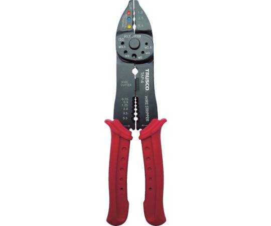 トラスコ中山 圧着ペンチ絶縁端子用 TAP-4 1丁●絶縁圧着端子の圧着、ボルト・電線の切断、電線の被覆むきがこれ1丁でできます。●自動車整備、配線などの端子圧着に。●全長（mm）：230●圧着端子（mm2）絶縁端子用：1.25、2、5.5...