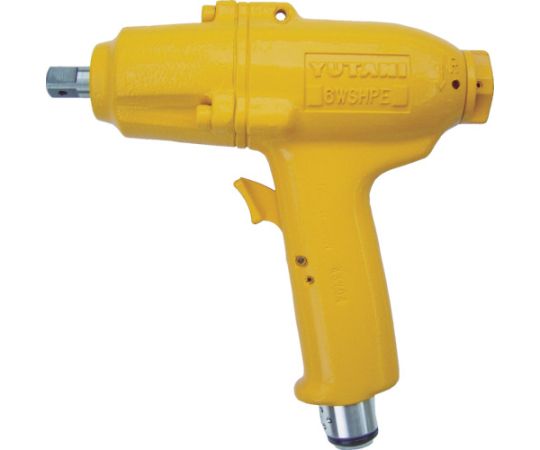 ユタニ インパクトレンチピストル後方排気 6WSHPE 1台●1回転2打撃式により、スピーディーな締め付けで、安定した締付力が得られます。●小型、軽量、高出力で、耐久性に優れ、締め付け・緩め作業で威力を発揮します。●組み立てラインでの作業に最適。●能力ボルト径（mm）：6〜8●ソケット差込角（mm）：9.5●最大締付トルク（N・m）：87●無負荷回転数（min^-1）：8000●空気消費量（m3/min）：0.30●ホース取付口：Rc1/4●排気：前方●全長（mm）：165●ハンマータイプ：ダブルハンマー●使用空気圧力（MPa）：0.49●無負荷回転数（rpm）：8000●使用空気圧力：0.49MPa●注意：締付トルクは目安値です。条件によりトルク値はかわります。●原産国：日本●コード番号：158-2542