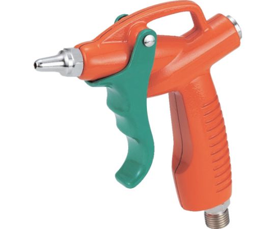 トラスコ中山 樹脂製エアダスター　標準ノズル TD-100 1個●レバー操作だけでさまざまな流量調節が可能です。●軽量特殊ナイロンボディーで剛性もあります。●目につき易く明るいオレンジボディーと、汚れの目立ちにくいブラックボディーの2種類があります。●一般ダスト作業。●ノズル長（mm）：24●ノズル口径（mm）：2●ノズル取付口：G1/8●エア取付口：G1/4●全長（mm）：114●色：オレンジ●使用流体：圧縮空気●最高使用圧力：1MPa●使用温度範囲：-10〜60℃●原産国：日本●コード番号：287-1874