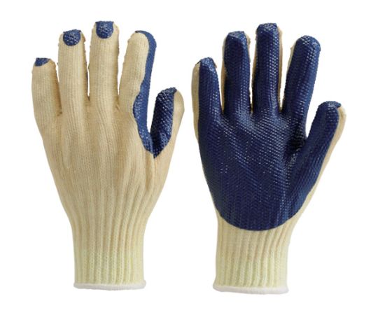 トラスコ中山 ゴム張り手袋　Lサイズ TGH-1110-L 1双●耐久性、耐摩耗性、通気性に優れ、手によくなじむ手袋です。●手のひら面がすべてゴム張りですので、優れたグリップ力を発揮します。●運送業、建築業、土木、鉄筋作業。●色：イエロー/ブルー●サイズ：L●全長（cm）：24.0●手のひら周り（cm）：24.0●中指長さ（cm）：8.0●厚さ（mm）：2.3●7ゲージ編●材質／仕上：繊維部／ポリエステル、綿、すべり止め部／天然ゴム●原産国：中国●コード番号：394-7521