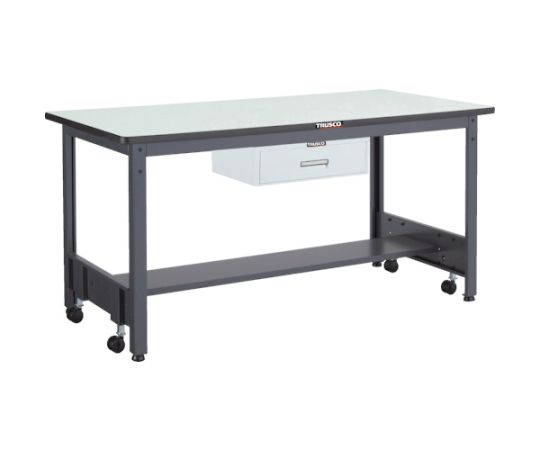 トラスコ中山 CFWP型作業台　1800X750XH740　1段引出付 CFWP-1875F1 1台●移動に便利なキャスター内蔵の作業台です。●深めの引出しが付いており、ゆとりのある収納・管理が可能です。●引出しは使い勝手に応じて任意の場所に取り付け可能です。●作業台にキャスターが取り付けてあるため、移動が必要な際には簡単に移動することができます。また、作業時にはアジャスターにより固定することが可能です。●天板材質：ダップ化粧●間口（mm）：1800●奥行（mm）：750●高さ（mm）：740●脚部カラー：ダークグレー●引出し：1列1段 F-1W●下棚：AEWLT型（1枚）●均等荷重（kg）：500●色：ダークグレー●引出し内寸（mm）間口×奥行×深さ：427×445×111●キャスター許容荷重：50kg/個●キャスター降下時の高さ（mm）：約754●アジャスターねじサイズ：M16×2.0●アジャスター調整範囲（mm）：20●材質／仕上：本体／スチール●注意：移動の際には台の上に物をのせないでください。●車上渡しのため、お客様での荷降ろしが必要です。●原産国：日本●コード番号：277-9480