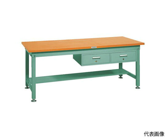 トラスコ中山 SHW型作業台　1800X900XH740　2列引出付　緑 SHW-1809FL2 GN 1台●引出しは使い勝手に応じて任意の位置に取り付け可能です。●主要部溶接構造で耐久性に優れています。●脚部はグリーン色です。●アジャスターとの交換により簡単にキャスター付にシステムアップが可能です。●深めの引出しを2列設置しており、工具などの保管に大変便利です。●天板材質：スチール●間口（mm）：1800●奥行（mm）：900●高さ（mm）：740●脚部カラー：グリーン●均等荷重（kg）：1200●色：グリーン●引出し内寸（mm）間口×奥行×深さ：380×445×111●引出し：2列1段 FL-2 カギあり●アジャスターねじサイズ：M16×2.0●下棚：HLT型（1枚）●アジャスター調整範囲：20mm●材質／仕上：本体／スチール●注意：W=900タイプには2列引出しは取り付けできません。●車上渡しのため、お客様での荷降ろしが必要です。●原産国：日本●コード番号：289-1875