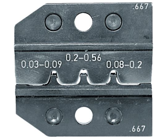 RENNSTEIG 圧着ダイス　624-667　ピンコンタクト　0.03-0.2 624-667-3-0 1組●圧着システムプライヤー（PEW12）用の圧着ダイスセットです。●全長（mm）：65●圧着能力（mm2）：0.03-0.09、0.2-0.56、0.08-0.2●適合機種：本体品番：624-000-3、R624-281-3-0、R624-369-3●端子：ピンコンタクト●材質／仕上：●▼クロムバナジウム鋼●原産国：ドイツ●コード番号：766-5423
