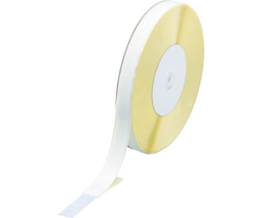 トラスコ中山 マジックテープR　糊付A側　20mm×25m　白 TMAN-2025-W 1巻●お好みのサイズにカットできます。●押さえるだけでしっかり固定でき、軽くはがせます。●耐久性に優れており非常に長持ちします。●さまざまな商品の固定に。●取付・取外しがワンタッチなので様々なものの固定に利用できます。●色：白●幅（mm）：20●長さ（m）：25●厚さ（mm）：2.1●タイプ：フック側●弱粘着のりつきタイプ●材質／仕上：●▼ポリエステル●▼粘着剤：合成ゴム系（弱粘着）●注意：●▼途中継ぎ目が入ることがあります。ご了承ください。（使用上問題ありません）●原産国：日本●コード番号：799-2700