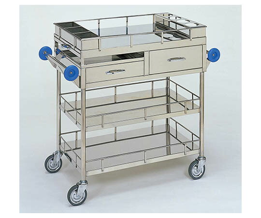 柏ステンレス工業 繃帯交換車 (枠付) 引出2個 小物入 万能壺トレー スライドテーブル付 2段 ホウタイコ..