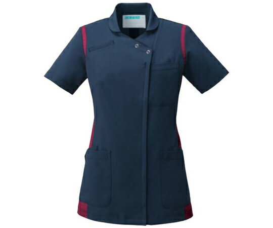 KAZEN レディススクラブ（衿付き）　ネイビーxワイン　S 973-48 S 1枚