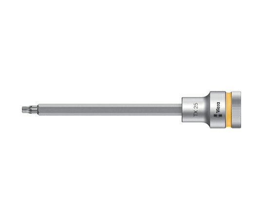 Wera 8767　C　HF　1/2　TX25x140 003851 1本●各サイズが色で分けられているため、サイズを簡単に選べます。●ホールディングファンクションにより、ボルト、ねじを手の支え無しで取り付けられます。●すべり止めのナーリングを通して指だけでも締め付け可能です。●呼びNo.：T25●差込角（mm）：12.7●先端寸法（mm）：4.40●全長（mm）：140●全長140mm●サイクロップラチェット1／2用ソケット●すべり止めのナーリング付●材質／仕上：●▼クロムメッキ仕上げ●原産国：チェコ●コード番号：836-6778