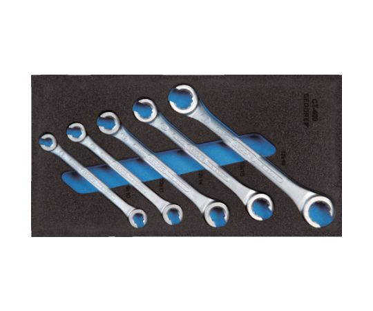 ゲドレー 両口フレアナットレンチ　1500CT1‐2B 2309068 1セット(5個入)●GEDOREツールワゴンの引き出し1/3サイズにフィットします。●フォームに入っているので、整理整頓できます。●取りやすい配置のセット品です。●ケース寸法（mm）間口：157.5●ケース寸法（mm）奥行：310●ケース寸法（mm）高さ：35●セット内容（点）：5●セット内容：両口フレアナットレンチ（400）8×10、10×11、12×14、13×15、17×19●モデル：1500CT1-400●ユニットドライブ●原産国：ドイツ●コード番号：855-8920