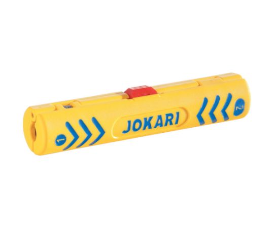 JOKARI ケーブルストリッパー　Secura　Coaxi　No1 30600 1丁●コンパクトで携帯し易いストリッパーです。●5mm〜20mmまでの長さを測ることができるスケールを内蔵しています。●刃の部分は作業性、耐久性に優れるチタンコーティングです。●適合電線（mm）：4.8〜7.5●全長（mm）：98●材質／仕上：ポリアミド、スチール、熱可塑性エラストマー●原産国：ドイツ●コード番号：855-6384