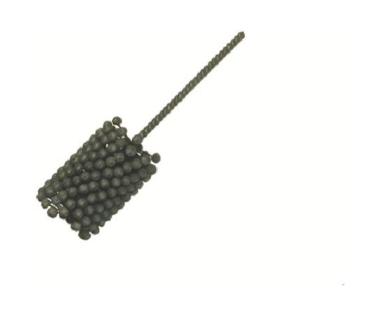 ユーコー・コーポレーション フレックスホーン#SC60　BC型　シリコンカーバイド　軸径6.3mm BC-48.0 SC60 1本●シャフトから出ているファイバー樹脂製の足に人口砥粒を焼結させた玉をつけた構造です。●足がナイロン樹脂で弾力性に富み、ワークの内面のバリ、凹凸のあるワークの内面も研磨可能です。●鋳鉄、炭素鋼、焼き入れした鉄などのバリ取り、研磨。●SC（シリコンカーバイト）ワークの材質が比較的硬いもの（鋳鉄、炭素鋼、焼き入れした鉄など）●AO（酸化アルミナ）ワークの材質が比較的柔らかいもの 主にバリ取り用＜細かい粒度＞#240、320、600、主に研磨用＜LAルビゲートアルミナ＞#1000相当（鏡面仕上用）（#20、#40、#80、#400、#800、は特注品として申し受けます）●使用工具：エアドリル、電気ドリル（三段変速）、ボール盤。●全長（mm）：203●軸径（mm）：6.3●適合内径（mm）：45.0〜49.0●砥粒：シリコンカーバイド●砥粒部長さ（mm）：76●最高使用回転数（m）：300〜1200rp●作業時間はワークの材質および使用目的よって異なるが目安として10〜20秒、往復運動は目安として2秒に1往復位●研削液は、水溶液（ソリューブタイプ）またはスピンドル油を使用●材質／仕上：シャフト／亜鉛メッキ線●原産国：アメリカ●コード番号：827-9348