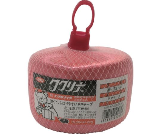 ユタカメイク 荷造り紐　PPテープ玉　50mm×200m　160g　赤 M-102 R 1巻●ネット入りで形が崩れにくく吊り下げて使用が可能です。●一般荷造り、結束など。●色：レッド●標準幅（mm）：50●長さ（m）：200●ネット入りタイプ●材質／仕上：ポリプロピレン（PP）●原産国：日本●コード番号：828-0805