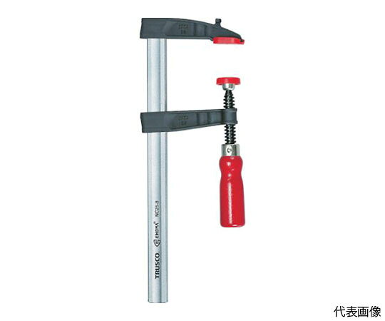 トラスコ中山 エホマクランプ （木工用）最大口開300mmX深さ120mm NE30-12 1丁●軽量で廉価な木工作業用のワンタッチクランプです。●木工業、家具製造業、DIY教材用に適しています。●軽くて、締め付け力に優れています。●全長（mm）：402●最大口開き（mm）：300●ふところ（mm）：120●フレーム寸法（mm）A：29.0●フレーム寸法（mm）B：9.0●最大締付圧力（kg）：4.9●適合機種：16WH●材質／仕上：冷間圧延鋼材●セット内容／付属品：PPパッド●原産国：台湾●コード番号：856-6724