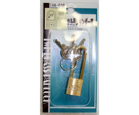 和気産業 ツル長シリンダー錠　15×33mm VA-010 1個●真鍮製の吊なので、サビに強い●吊長の為、標準吊のものより使用範囲が広がる●バッグなどの簡易施錠に（シングルロック）●純正キー以外では解錠しないでください。●鍵穴に油を差さないでください。●規格：15×33mm●a(mm)：15●b(mm)：3.1●c(mm)：34●d(mm)：7.6●材質：本体／真鍮、吊／真鍮、仕上／クリア塗装