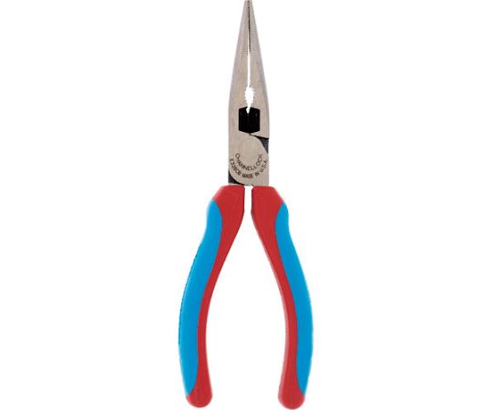 CHANNELLOCK 強力型ロングノーズプライヤー　166mm　コンフォートハンドル E326CB 1丁●軽量かつ強力型デザインで軽い力で扱うことができます。●Code Blueハンドルは耐久性が高く快適な使い心地のデザインです。●刃の部分は高周波焼入れを行っており、長持ちします。●アンビル型の刃が精度の高い切断を実現します。●先端部が網目状になっておりしっかりと掴むことができます。●全長（mm）：166●切断能力（mm）硬線：φ2.3●切断能力（mm）軟線：φ4.1●ばね：無し●切断能力（mm）鉄線：-●切断能力（mm）銅線：-●落下防止用ひも取付穴：無し●材質／仕上：炭素鋼●原産国：アメリカ●コード番号：116-2704
