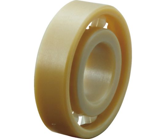 トラスコ中山 樹脂ベアリングPEEK　外径8　内径3 TCP0803 1個●PEEK樹脂を使用しており、自己潤滑性、耐衝撃性、耐疲労性、耐熱性、耐摩耗性、耐薬品性に優れています。●内外径の寸法精度±0.02mm温度変化による樹脂の膨張収縮、シャフトやハウジングとのはめあいによる寸法変化を考慮した軸受内部すきま量で製作しています。●グリースレス、潤滑油フリーで使用できます。●ロボット、機械装置の軽量化に役立ちます。●大気中での使用回転数は800RPM以下を推奨します●アルミナボールはほとんどの薬液に耐性あります。●グリースレス、潤滑油フリーなのでクリーン環境での使用に適しています。●搬送機器用ローラー、ガイドローラー、各種ローラーとして。●内径（mm）：3●外径（mm）：8●幅（mm）：3●目安荷重（N）：19.6●使用温度範囲：-20〜150℃（PEEK）、-20〜60℃（ETFE）●使用環境：大気中・水中・薬液中●材質／仕上：●▼内外輪：PEEK●▼保持器：ETFE●▼ボール：ステンレス（SUS316）●注意：●▼目安荷重値のため保証する値ではありません。●▼ゴミホコリ、摩耗粉などが軸受内部に入ると回転トルクが変化することがあります。●▼シールありタイプも一部設定があります。●原産国：日本●コード番号：115-6269