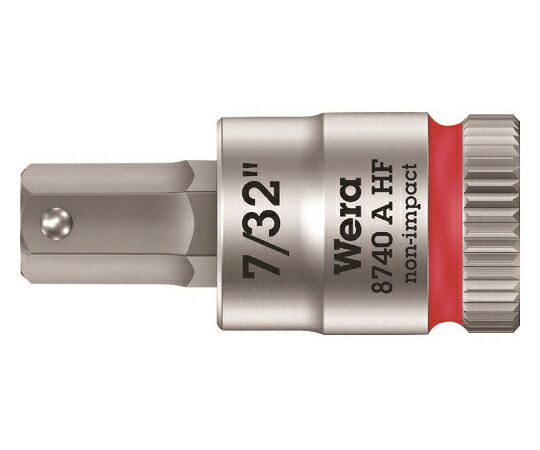 Wera 8740A　HFソケット　Hex-Plus　SW7/32 003387 1個●ホールディングファンクション（HF）により、ボルトやナットを着磁機能なしで保持できます。●各サイズが色で分けられているため、サイズを簡単に選べます。●独自のヘックスプラス先端のためなめにくくなっています。●ナーリングを指で挟んで締め付けができます。●締付作業用。●対辺寸法（インチ）：7/32●差込角（mm）：6.35●全長（mm）：28●呼びNO.●タイプ：ヘックスプラス（六角）●クロムメッキ仕上げ●材質／仕上：特殊工具鋼●原産国：チェコ●コード番号：195-2887