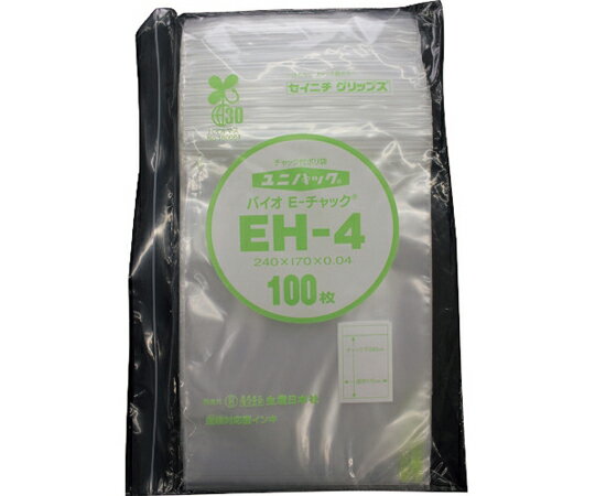 生産日本社（セイニチ） 「ユニパック」バイオEチャック規格品（チャック付ポリエチレン袋）　EH-4　240×170×0.04 EH-4-100 1袋(100枚入)