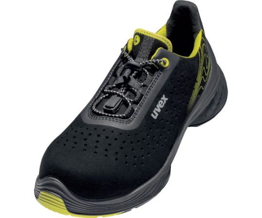 uvex uvex1 G2 パーフォレーテッド ローシューズ 26cm S1 SRC ブラック/ライム 6843541 1足●革新的 uvex PUREnrj ソールは着地のエネルギーを次の蹴り出すエネルギーへ還元します。●衝撃吸収と安定性により足の疲労を大幅に軽減します。●ウベックス独自のメタルフリー先芯により軽量化を実現しました。●静電性能はESDに適合しています。●寸法（cm）：26.0●色：ブラック／ライム●規格：EN ISO 20345：2011 S1 SRC●耐圧迫荷重（kN）：15●EU（ヨーロッパ）規格サイズ：41●EN ISO 20345：2011 S1 SRC●耐圧迫性荷重：15kN●色：ブラック／ライム●材質／仕上：甲被／ マイクロベロア（合成）、先芯／グラスファイバー、靴底／ i-PUREnrjミッドソール（PU）、uvex x-tendedグリップアウトソール（TPU）、インソール／ポリウレタンフォーム、合成繊維●原産国：イタリア●コード番号：255-6063