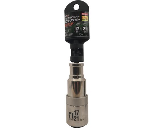 イチネンMTM インパクトドライバーソケット ダブル 17×21mm 6角 19755 1個●36V・40Vのインパクトドライバー対応です。●ソケット単体での使用も可能ですが、専用の落下防止アダプター（RSA-18BL・RSA-40BL）と合わせて使用することで、軸折れによる落下を防ぐことが出来ます。●建築現場、型枠組立、大工作業、設備作業、自動車整備など、あらゆる場面に。●対辺寸法（mm）：17×21●軸寸法（mm）：6.35●全長（mm）：111●対辺形状：6角●タイプ：6角●呼び寸法（mm）：17×21●40Vインパクト対応●材質／仕上：クロムバナジウム鋼●原産国：台湾●コード番号：243-0557